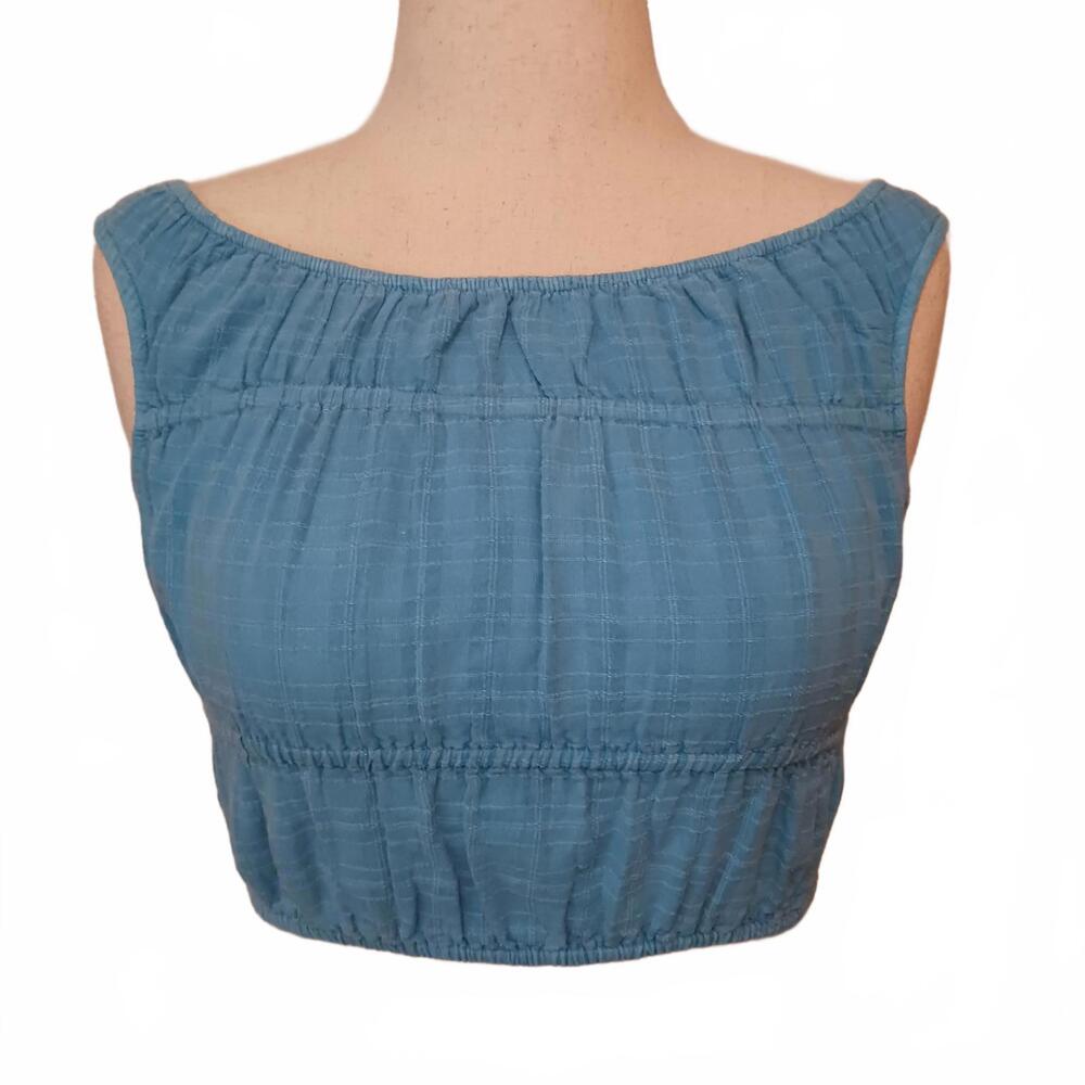 NEW American‎ Eagle Cotton Teired Sleeveless Crop Top Blue Size L
